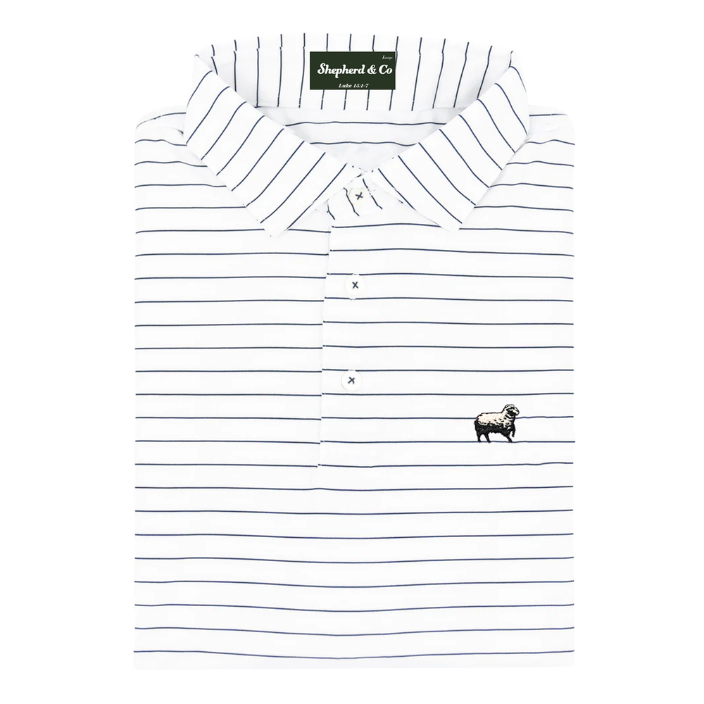 'Blue & White' Stripe Piqué Polo Shirt