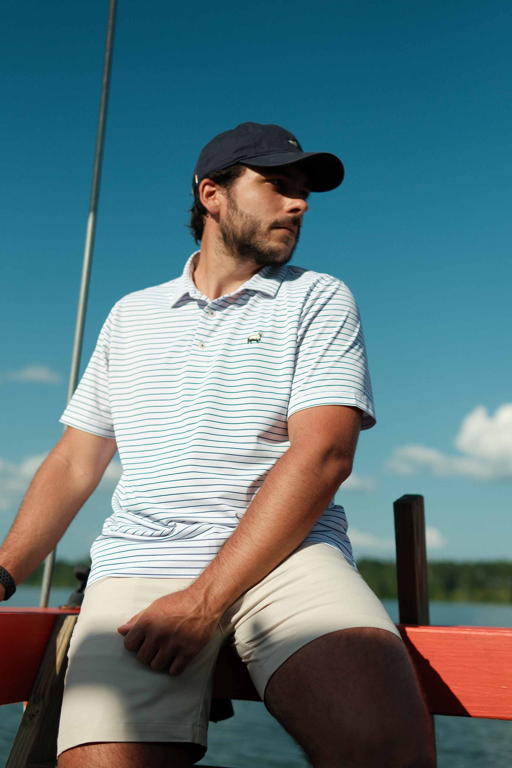 'Blue & White' Stripe Piqué Polo Shirt