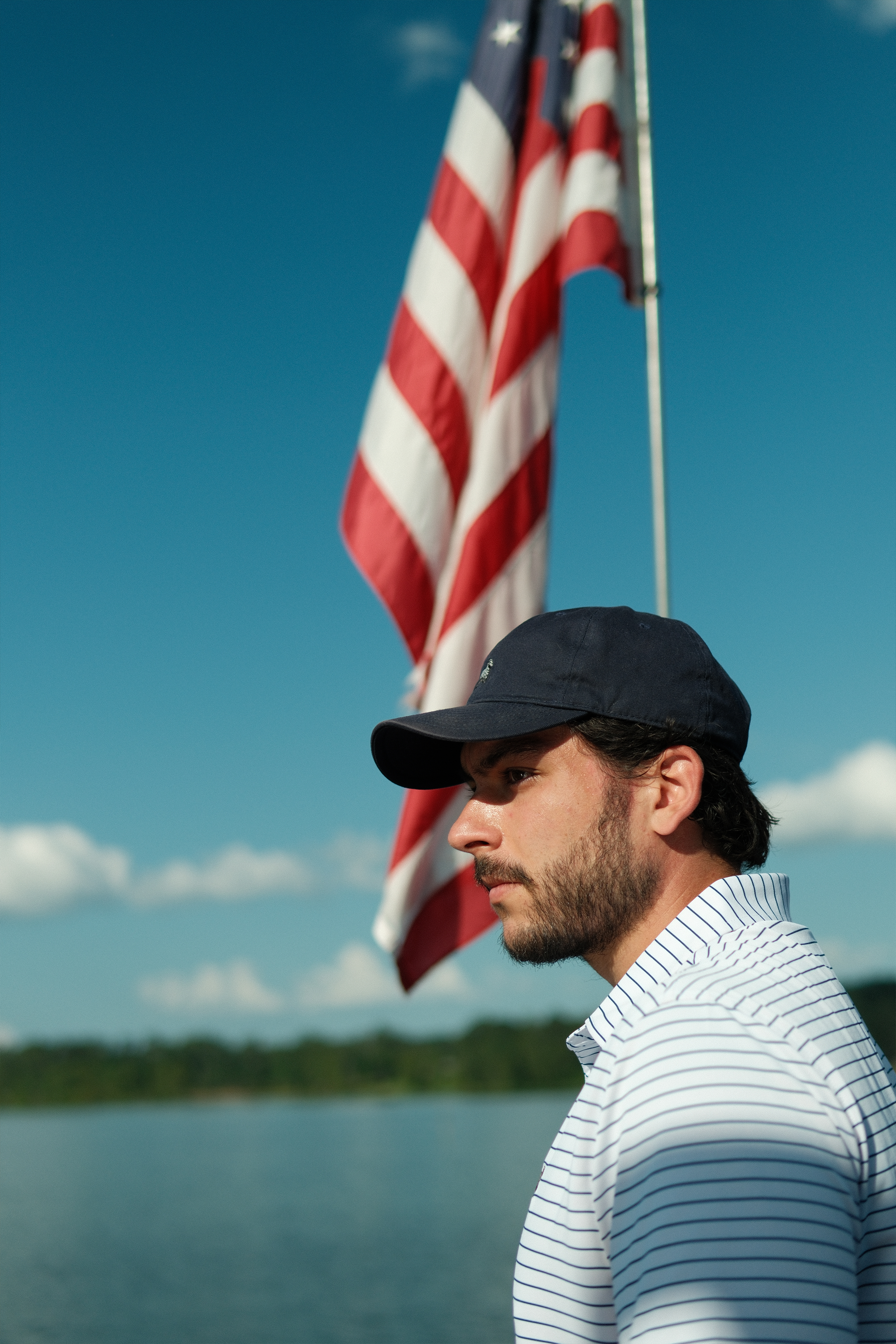 'Blue & White' Stripe Piqué Polo Shirt